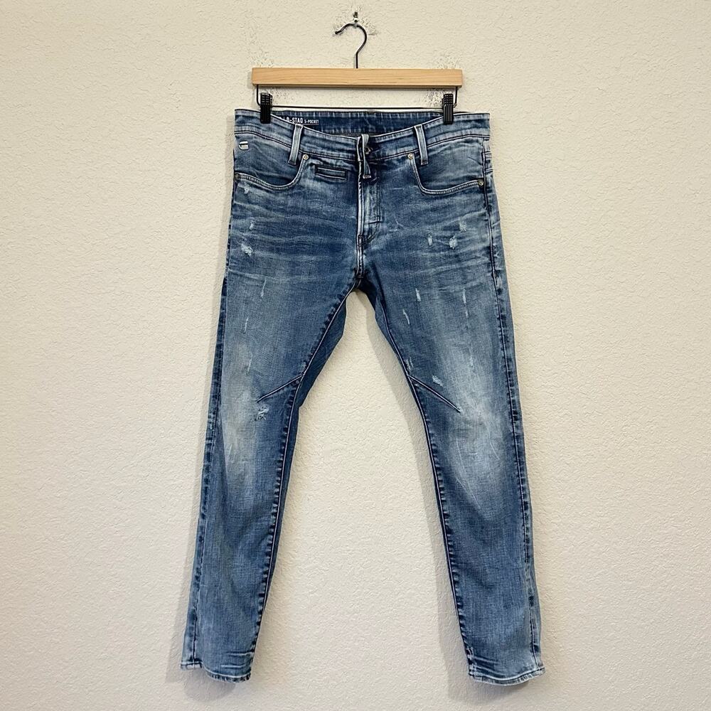 G-STAR RAW D-Staq 5-Pocket Jeans Blue Denim Skinny Distressed Grunge
